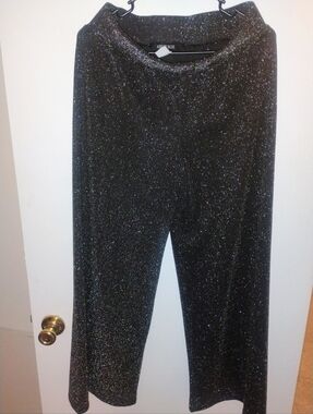 Sparkle Black and Silvet Wide-Leg Glitter Pants
